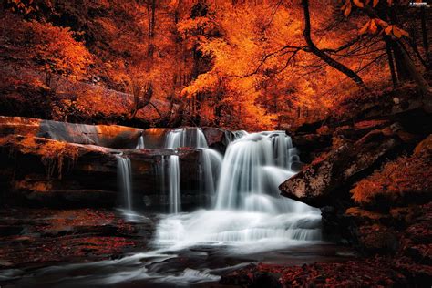 Waterfall Autumn For Desktop Wallpapers 3000x2002