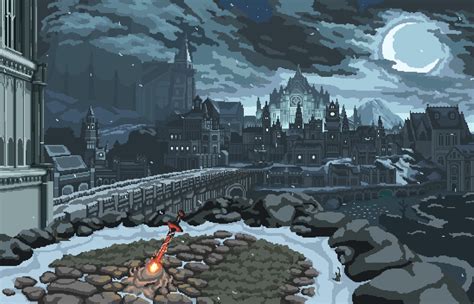 Wallpaper Dark Souls Pixel Art Moonlight Bonfire Stones Castle