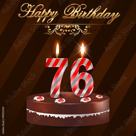 76 Year Happy Birthday Card With Cake And Candles 76th Birthday