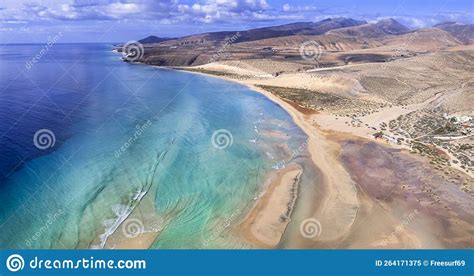 Best Scenic Beaches Of Fuerteventura Island Sotavento Canaries Aerial Drone View Stock Image