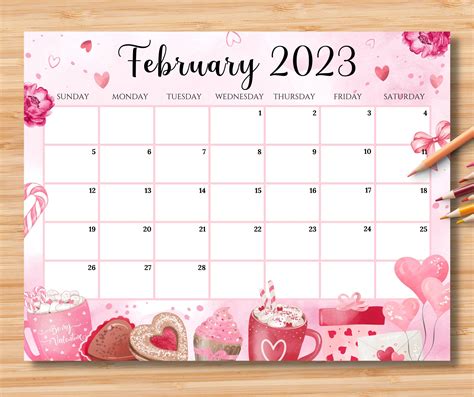 Editable February 2023 Calendar Happy Valentine With Sweet Etsy Artofit