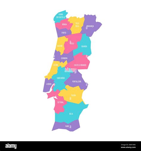 Portugal Mapa Pol Tico De Las Divisiones Administrativas Distritos Colorido Mapa Vectorial
