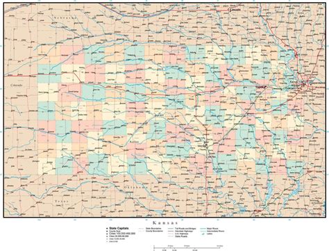 Kansas Adobe Illustrator Map With Counties Cities County Seats Major