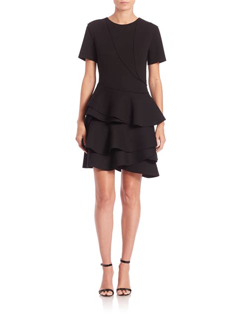 Dkny Short Sleeve Ruffle Dress In Black Lyst