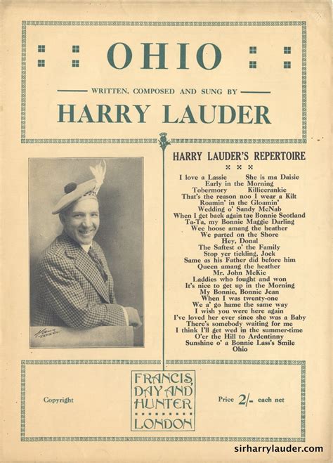 Sheet Music Ohio Francis Day And Hunter London 1921 Sir Harry Lauder