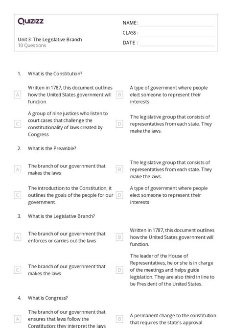 50 The Legislative Branch Worksheets On Quizizz Free And Printable