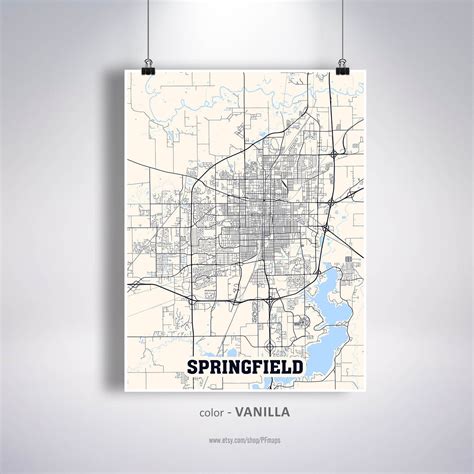 Springfield Map Print Springfield City Map Illinois Il Usa Etsy