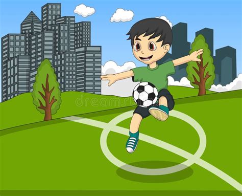 Kids Playing Soccer In The Park Cartoon Stock Vector Illustration Of