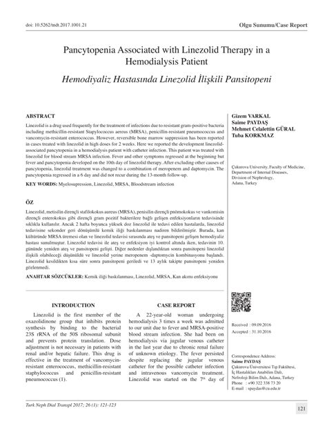 PDF Pancytopenia Associated With Linezolid Therapy In A Hemodialysis