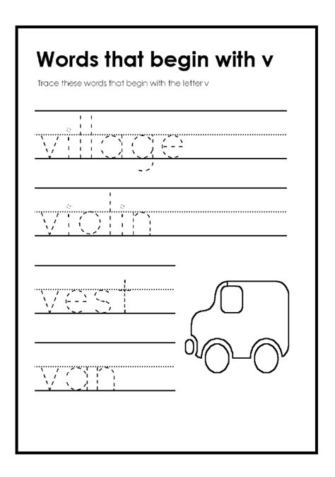 Trace Theese Words That Begin With The Lowercase Letter V Preschool