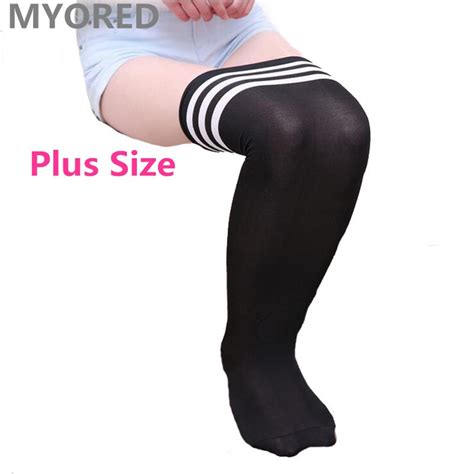 Myored Sexy Solid Stripe Body Stockings Plus Size Over The Knee Thigh