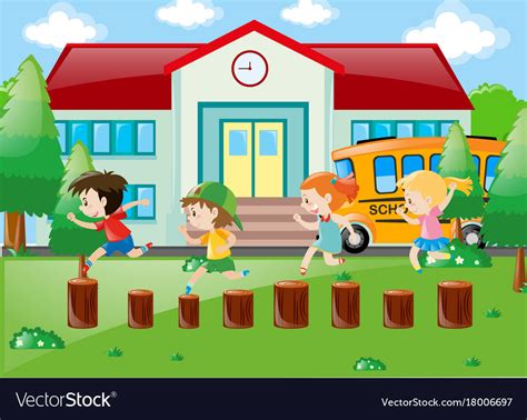 Students Playing In The School Yard Royalty Free Vector