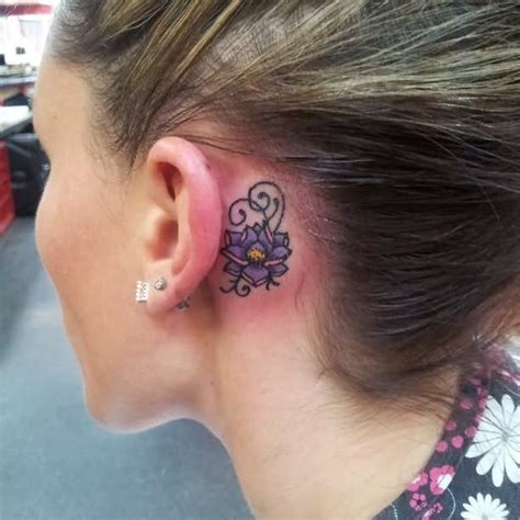 Lotus Flower Tattoo Behind Ear 20 Behind The Ear Tattoos For Girls