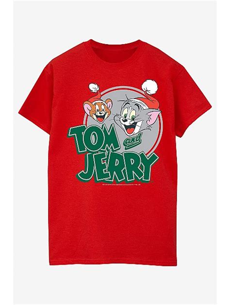 Tom And Jerry Christmas Greetings Red Printed T Shirt Men George At