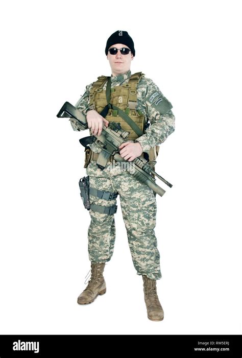 Us Soldier Holding His Assault Rifle Stock Photo Alamy