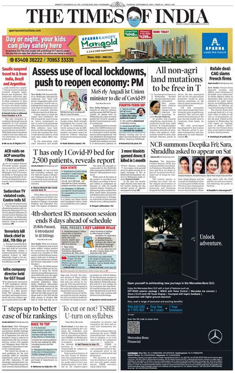 The Times of India Hyderabad-September 24, 2020 Newspaper