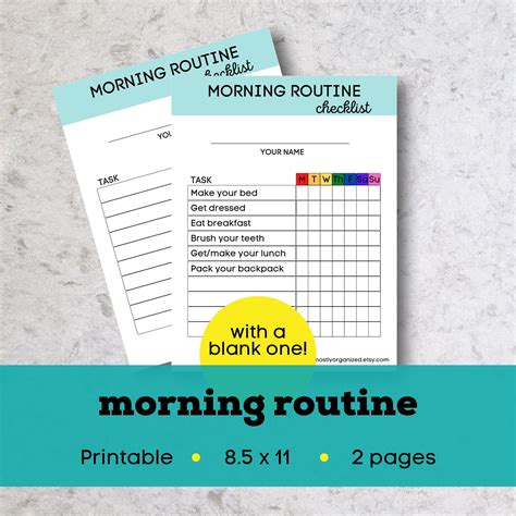 Morning Routine Checklist Printable Kids Morning Routine Etsy Uk