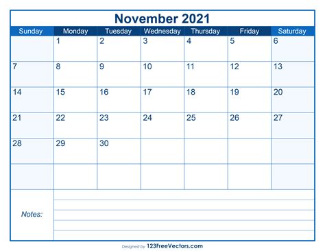 Free Blank Printable November Calendar 2021