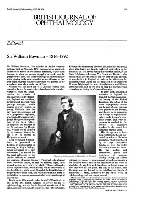 Sir William Bowman 1816 1892 British Journal Of Ophthalmology
