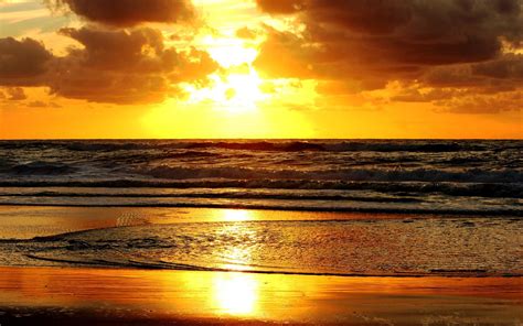 Golden Beach At Sunset HD desktop wallpaper : Widescreen : High Definition : Fullscreen