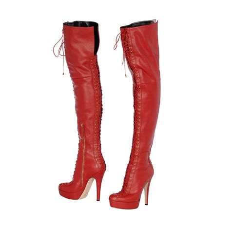 Trussardi Red Leather Thigh High Platform Boots 39 9 At 1stdibs