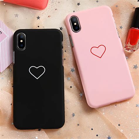phone case for iphone 6 6s 7 8 plus x case cute heart pattern slim girl black pink cover for