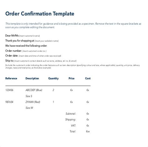 order letter sample and order confirmation letter sample