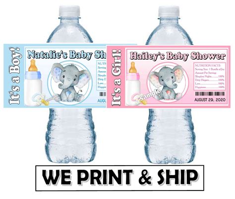 Elephant Baby Shower Favors Water Bottle Labels Half Wrap Etsy