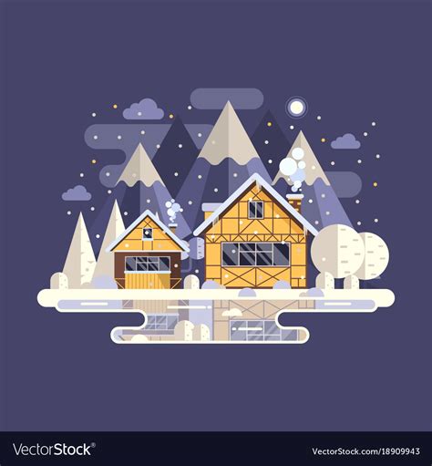 Download Winter mountain house with chimney Royalty Free Vector Image