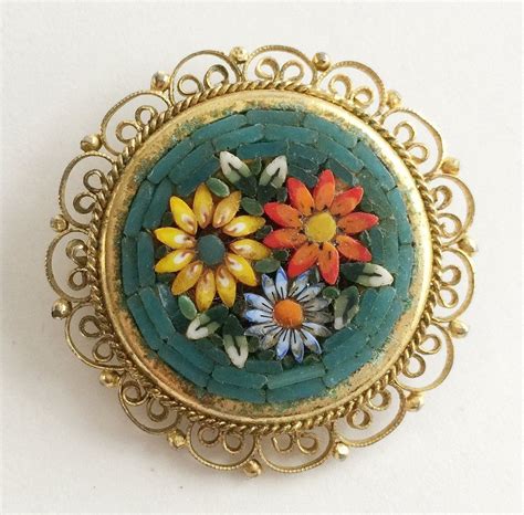 Vintage Micro Mosaic Colorful Flower Pin Italy Hollee Vintage Jewelry