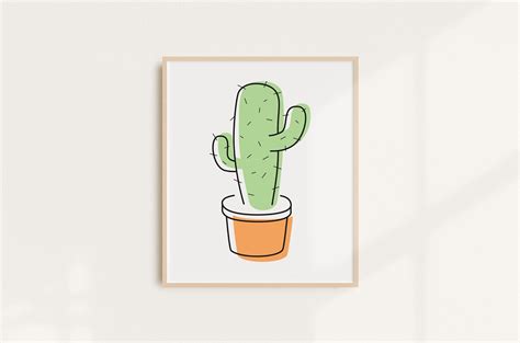 Minimalist Cactus Illustration Printable Wall Art Digital Etsy