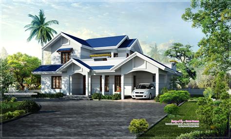 Beautiful Blue Roof Villa Elevation In Sq Feet Home Kerala Plans