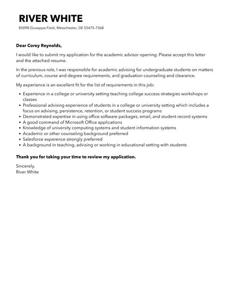 Academic Advisor Cover Letter Velvet Jobs