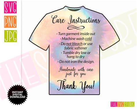Tshirt Care Cards Svg Care Instructions Washing Instruction Etsy