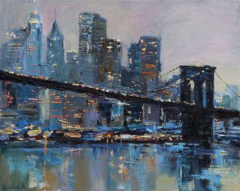 Brooklyn Bridge New York City Evening Urban Landscape Painting