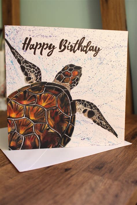 Happy Birthday Card Sea Turtlemodern Birthday Cardbirthday Etsy