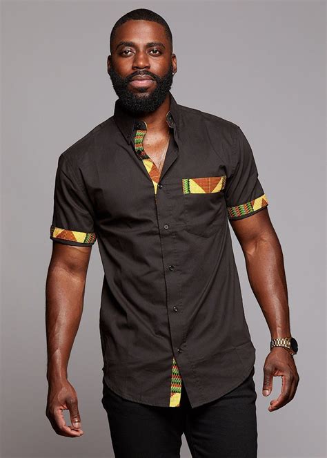 Tops Dami Button Up African Print Trim Shirt Yellowgreencopper