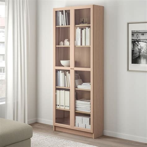 BILLY / OXBERG Bookcase with glass door - white stained ...