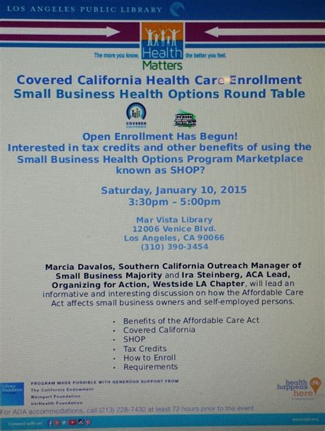 Small Business Health Options Round Table At The Mar Vista Library