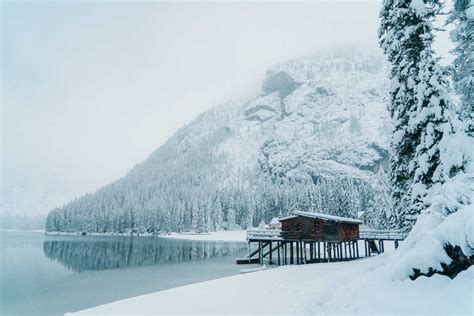 Italia Mia Scenic View Of Lago Di Braies Lake In Winter