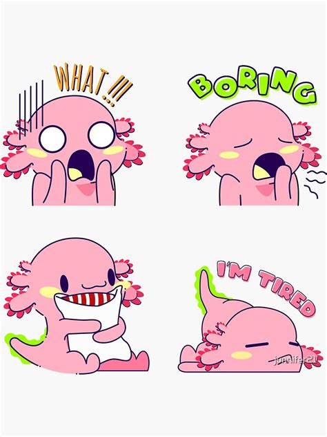 Cute Axolotl Emotions Sticker For Sale By Junnifer Redbubble