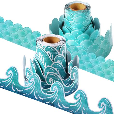 Buy 2 Rolls Ocean Waves Bulletin Board Border Blue Turquoise Scallops