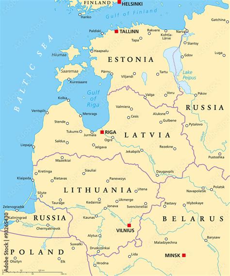 Baltic Countries Political Map Baltic States Area With Capitals