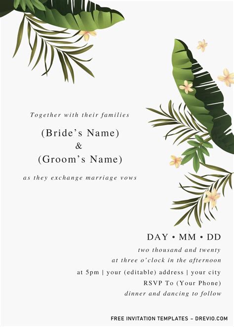 Modern Tropical Wedding Invitation Templates Editable With Ms Word