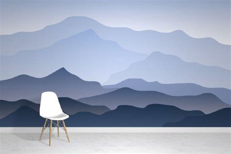 Blue Ombre Mountain Wallpaper Mural Mountain Mural