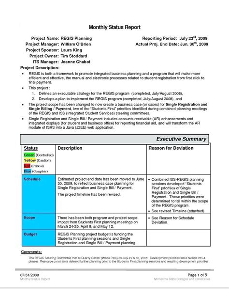 Project Management Template Report Software Example Monthly Rmat Within