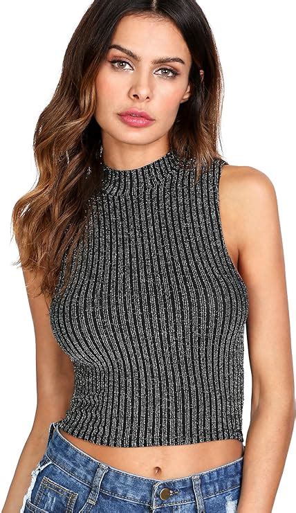 Sweatyrocks Womens Knit Crop Top Ribbed Sleeveless Halter Neck Vest Tank Top At Amazon Womens