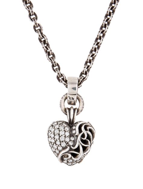 Chrome Hearts Diamond Heart Pendant Necklace Sterling Silver Pendant