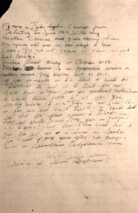 New Alcatraz Letter Claiming To Be From John Anglin Suggests That Three