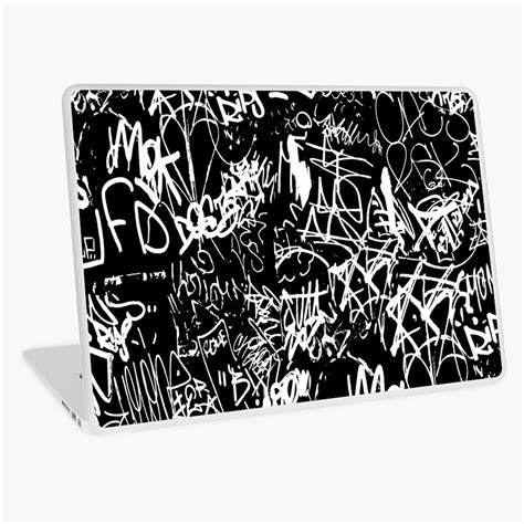 Black And White Graffiti Abstract Collage Print Pattern Laptop Skin By